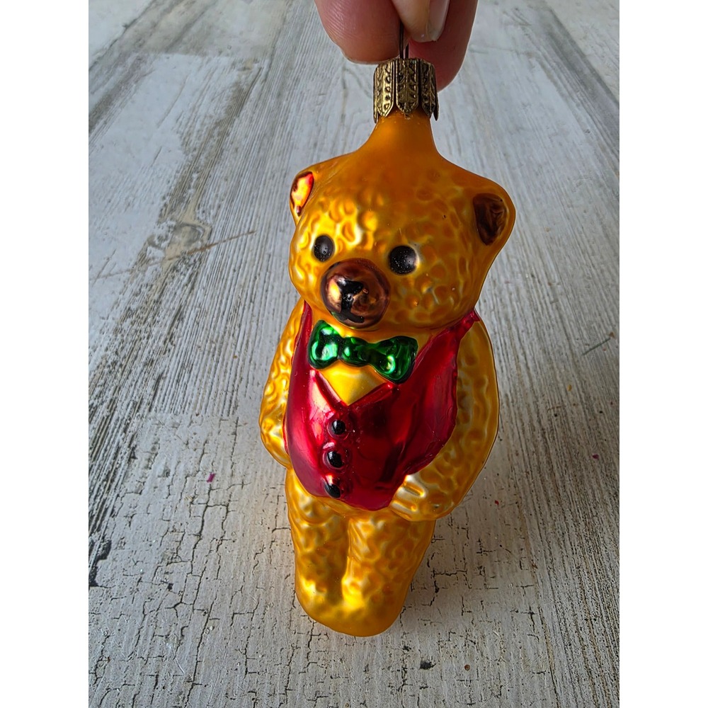 Vintage whitehurst Germany teddy bear tuxedo‎ glass ornament Xmas tree